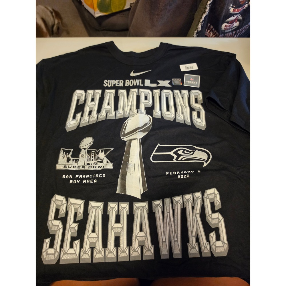 Nike NFL Seattle Seahawks Super Bowl LX Champions T-Shirt Black Mens Large NWT